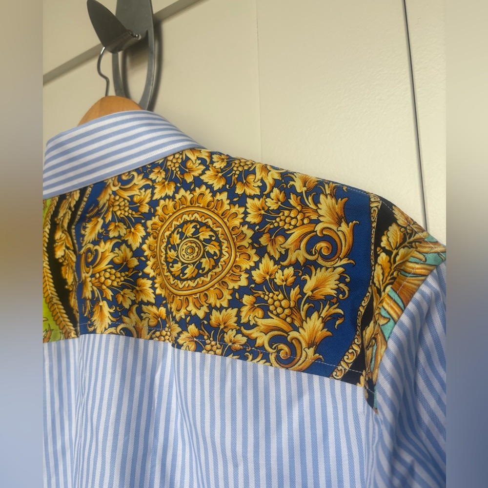 Authentic Versace Light Blue Striped Dress Shirt